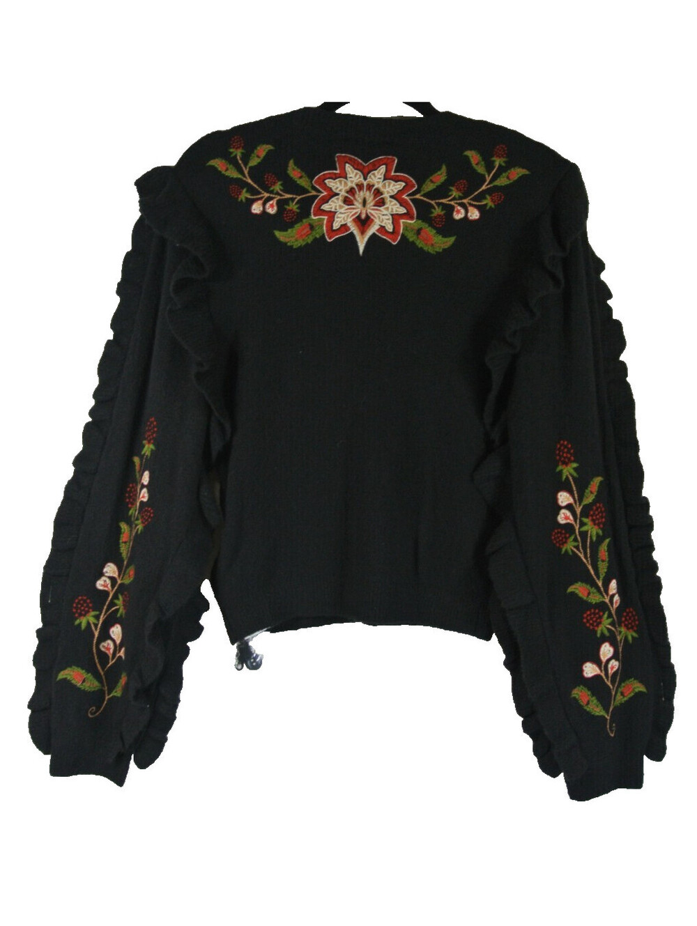 NEW, Farm Rio Berry Embroidered Ruffle Cardigan in Black Sz M #T4052 - Picture 7 of 10